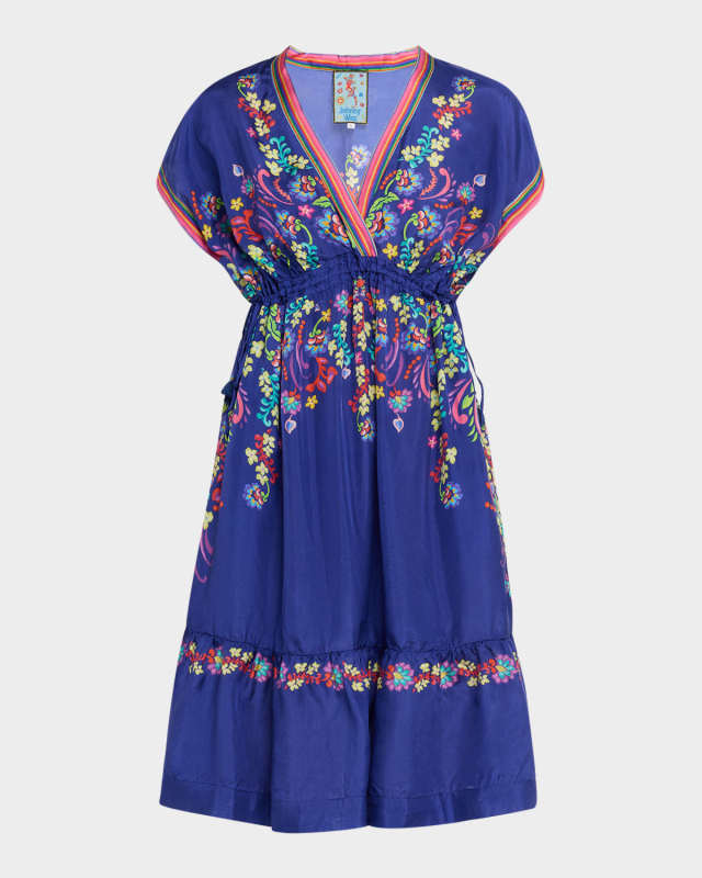 Ellis Flounce Floral-Print Silk Midi Dress